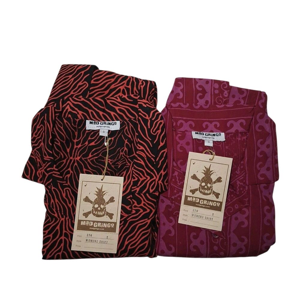 Mad Gringo Women's Lot Of 2 Small Hawaiian Shirts NEW WITH TAGS Button Up